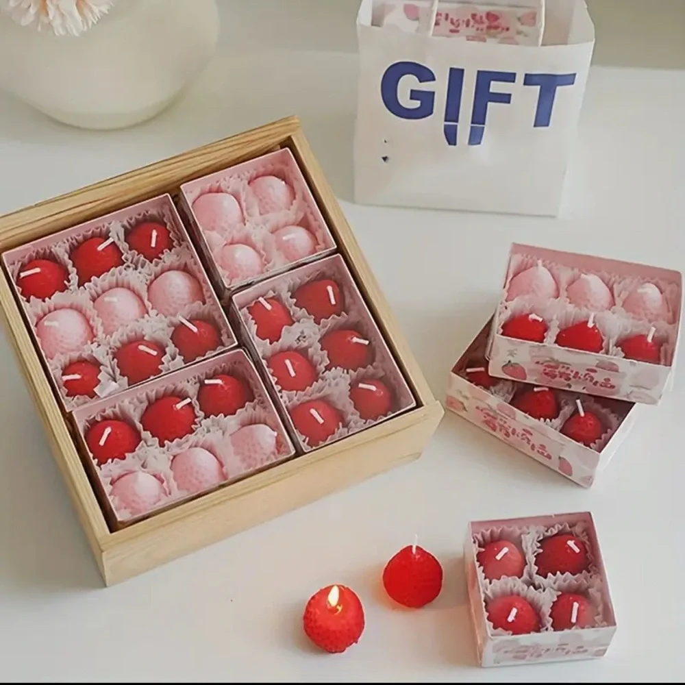 Strawberry Candle 6pieces Pink and Red Aromatherapy Romantic Small Size